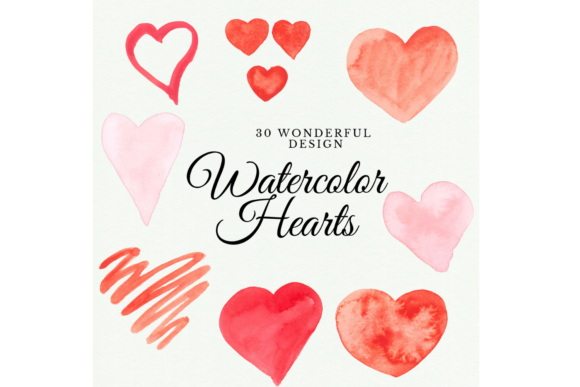 30 Hand-painted Watercolor Hearts & Illustrations