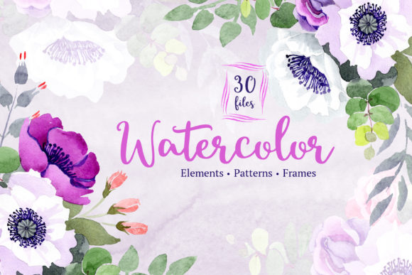 Bouquet of Flowers Warm Smile Violet Watercolor Png Illustrations