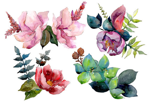 Bouquet of Tropical Flowers Watercolor Illustrations