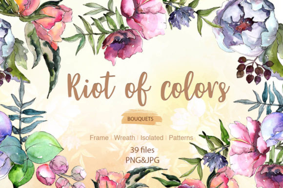 Cool Bouquets Flowers Watercolor Set & Illustrations