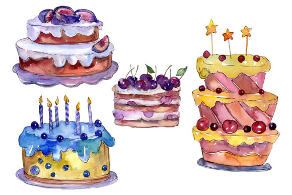 Dessert Mamulin Cake Watercolor Illustrations
