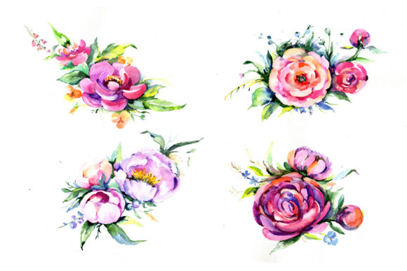 Elegant Bouquet Pink Flower Watercolor Set