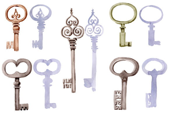 Old Golden Key Watercolor Illustrations Review