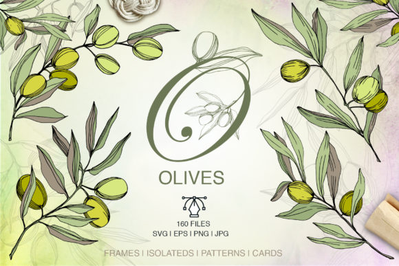 Olives Vector Watercolor Set Illustrations