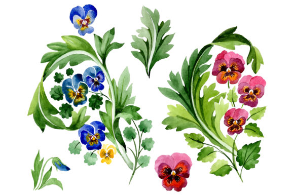 Ornament with Violas Watercolor: Brand Illustrations