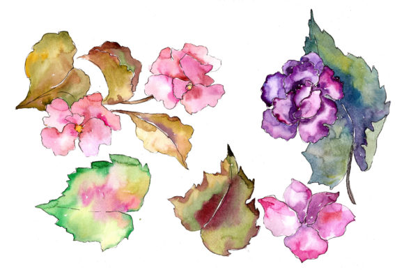 Tropical Pink Gardenia Watercolor Flower Set
