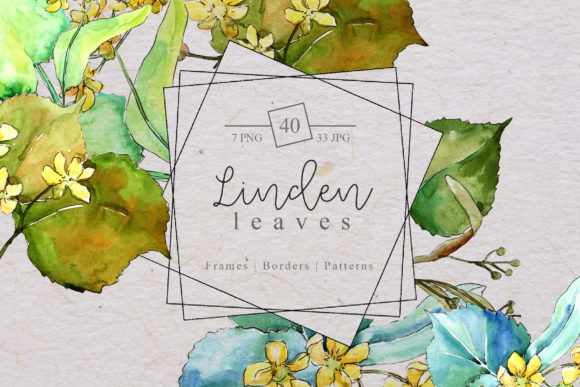 Watercolor Linden Leaves PNG Set & Illustrations