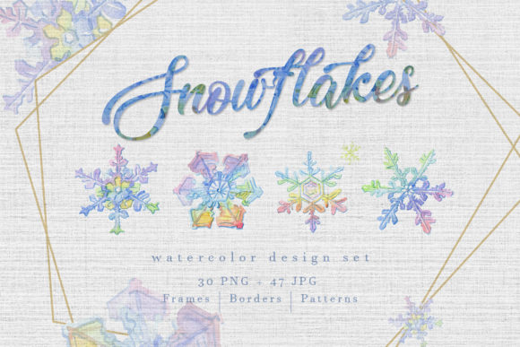 Watercolor Snowflakes PNG Set & Illustrations