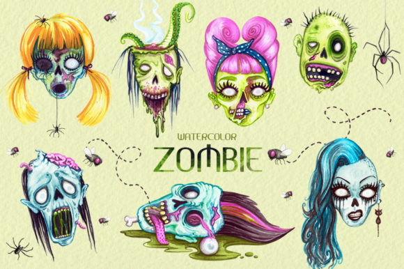 Watercolor Zombie Heads Illustrations Review