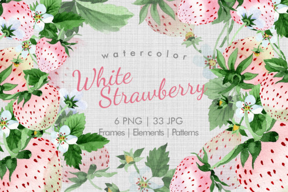 White Strawberry PNG Watercolor Fruit Set Illustrations